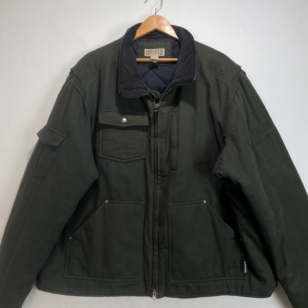 Duluth Trading Co Mens 3XL Thinsulate Insulated Canvas Work Jacket Olive Green
